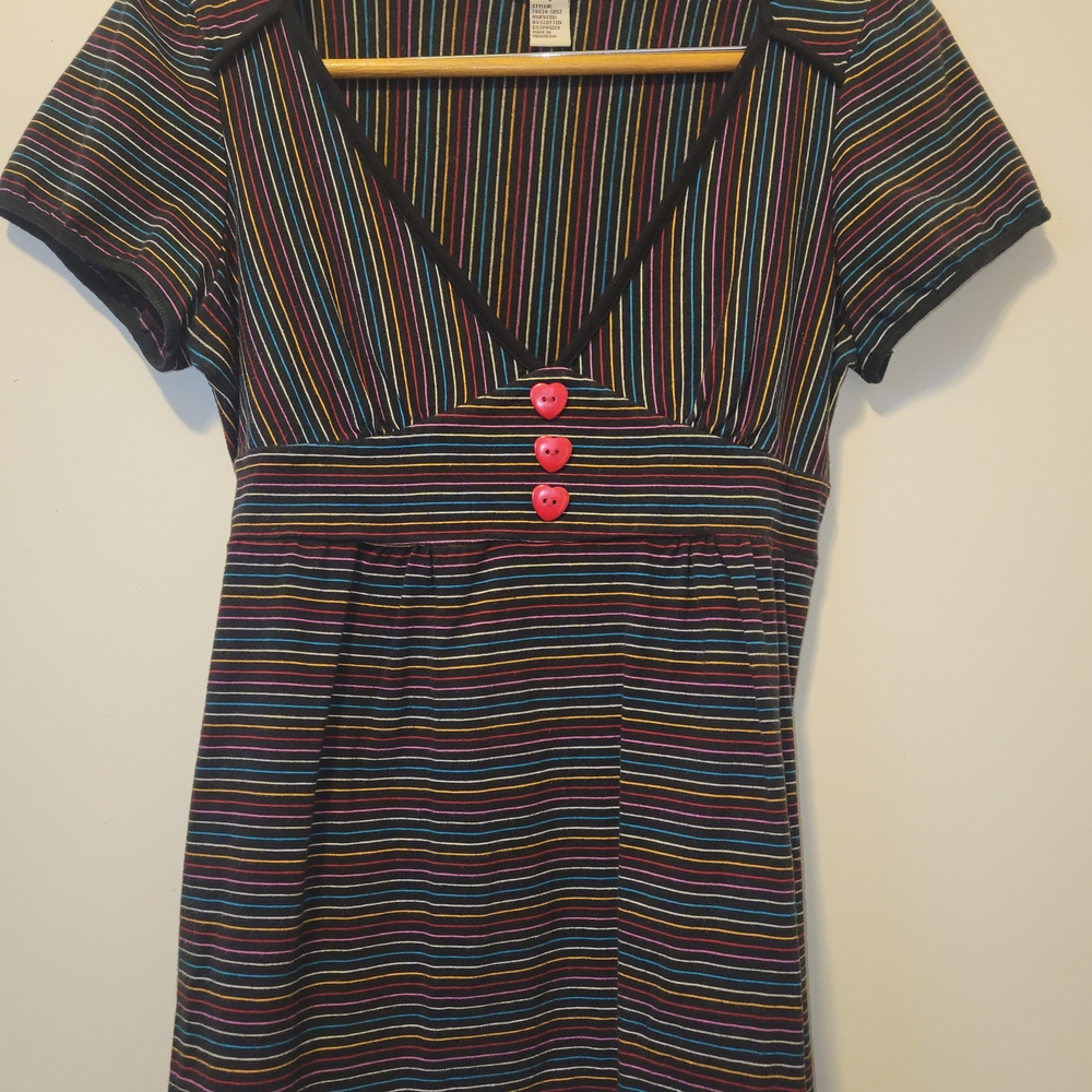 Forever 21 Multicolor Striped Top with Red Hearts Buttons